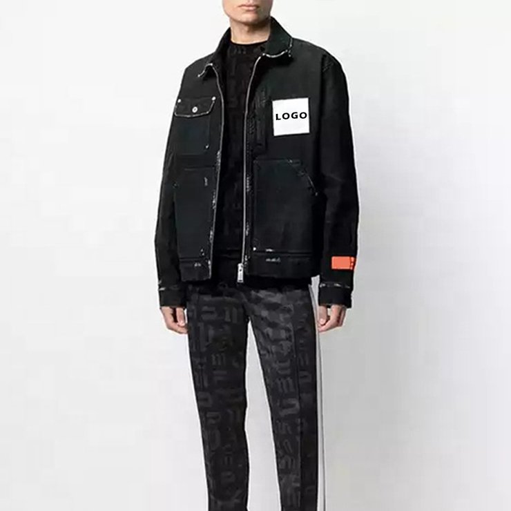 Custom Design OEM High Quality Vintage Washed 100% Cotton Label Embroidery Men Zip Up Mens Denim Jacket