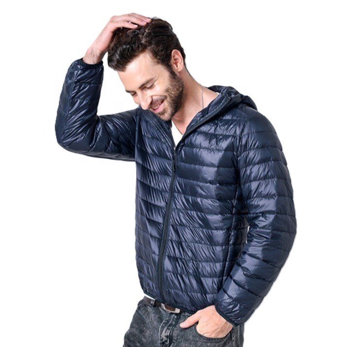 Customized High Quality Wholesale Custom Logo Lightweight Hooded Jackets Essentials Down Blend Quilted Coats With Hood for Men