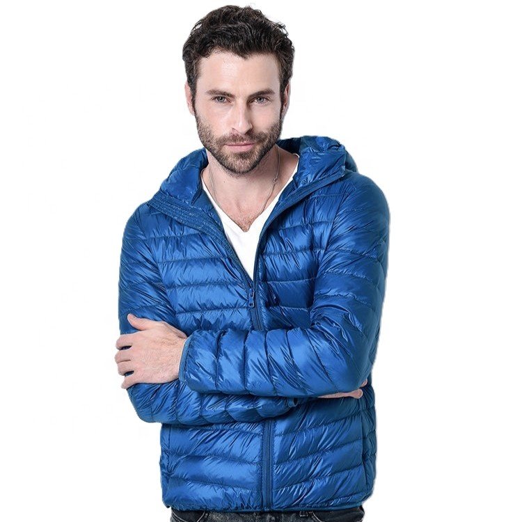 Customized High Quality Wholesale Custom Logo Lightweight Hooded Jackets Essentials Down Blend Quilted Coats With Hood for Men