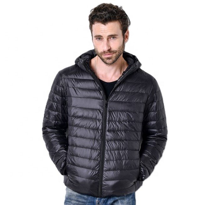 Customized High Quality Wholesale Custom Logo Lightweight Hooded Jackets Essentials Down Blend Quilted Coats With Hood for Men
