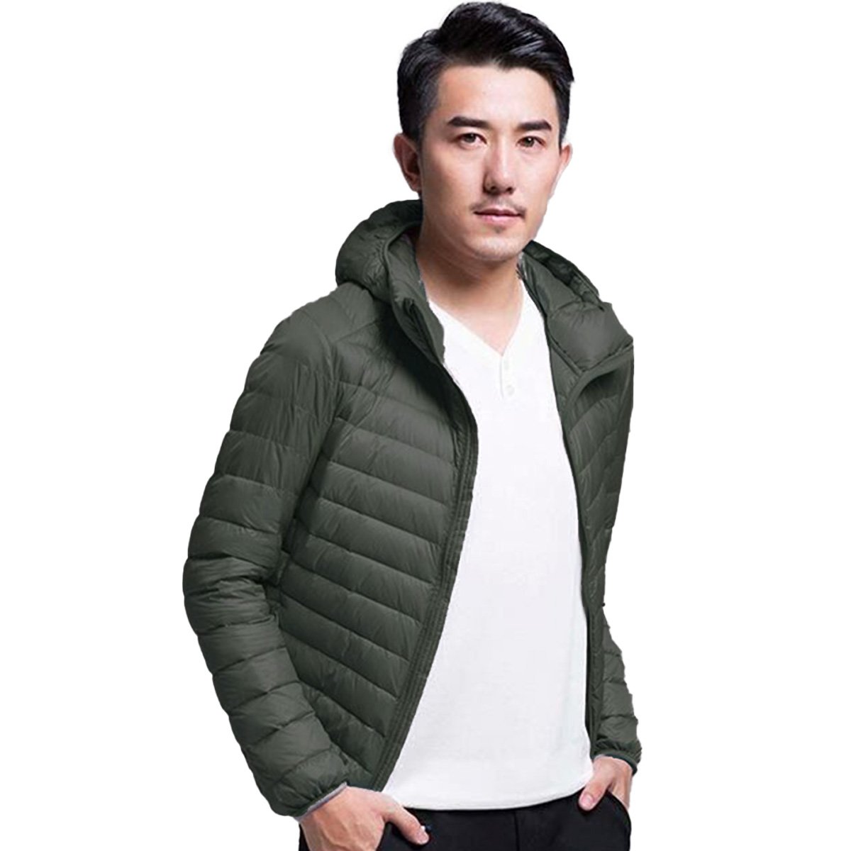 Customized High Quality Wholesale Custom Logo Lightweight Hooded Jackets Essentials Down Blend Quilted Coats With Hood for Men