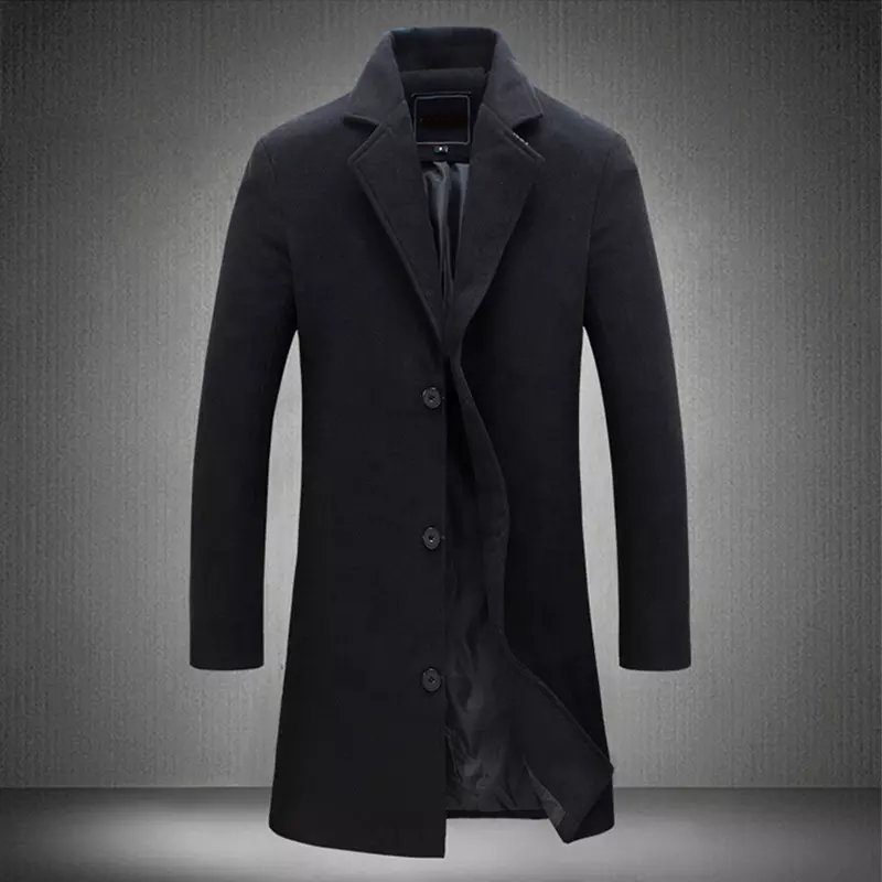 Office Men's Clothing Single Breasted Decorative Men's Jacket Polyester Keep Warm Male Overcoat Winter Men Coat