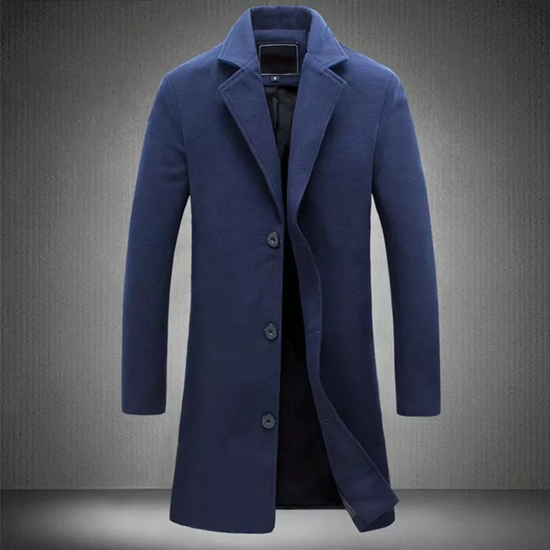 Office Men's Clothing Single Breasted Decorative Men's Jacket Polyester Keep Warm Male Overcoat Winter Men Coat