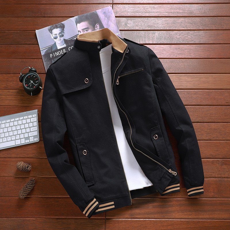 Men's Casual Jacket Mid Length Windbreaker Cotton Washed Jacket