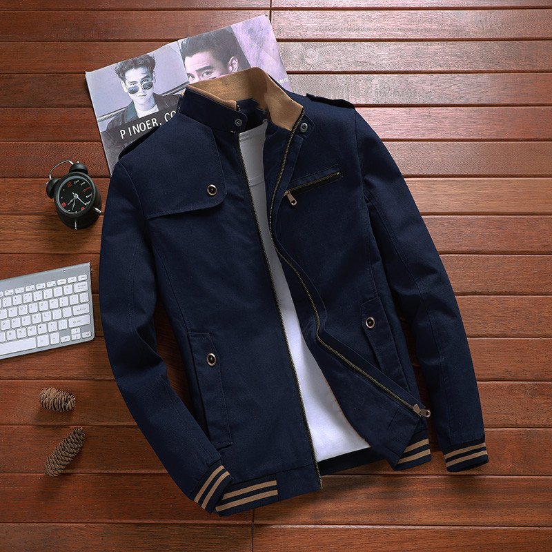 Men's Casual Jacket Mid Length Windbreaker Cotton Washed Jacket