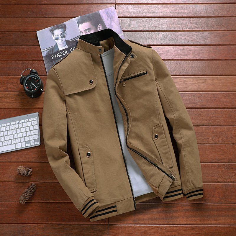 Men's Casual Jacket Mid Length Windbreaker Cotton Washed Jacket