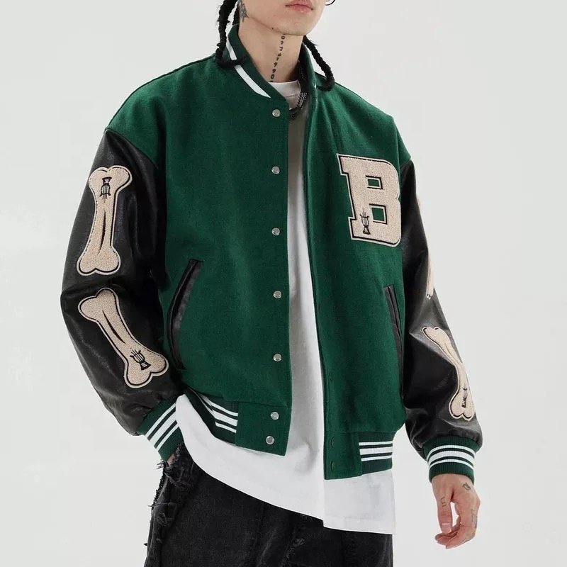 wholesale men's hip hop Chenille Embroidery custom leather sleeve college sports mens varsity jackets