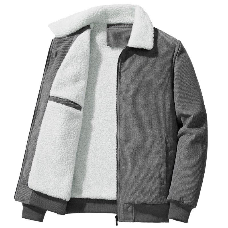 oem customized logo design fashion stand collar corduroy jacket men plus velvet thickening casual winter wear men's jacket