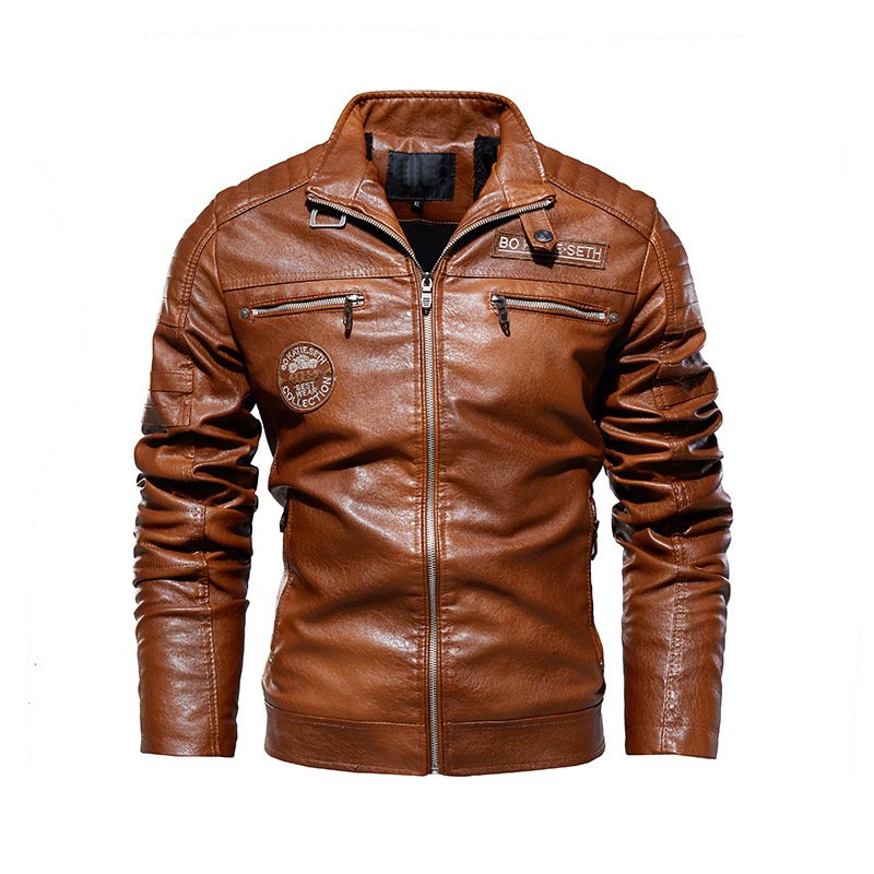 Winter fashional motorcycle men's Stand Collar Zipper PU Long-sleeved Leather Jacket for man