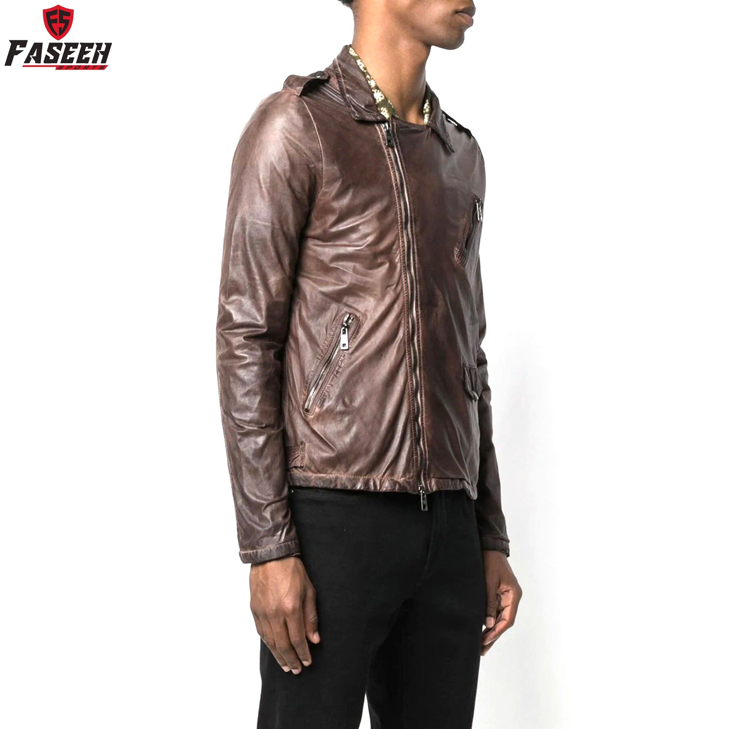 ODM Men's Leather Jacket Genuine Cowhide Leather Vintage Motor Racer Stylish High Quality Winter Jacket