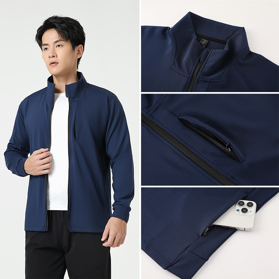 90% Polyester 10% Spandex Men'S Jacket Winter High Elastic Full Zipper Long Sleeve Jacket Gym Fitness Jacket Men Activewear