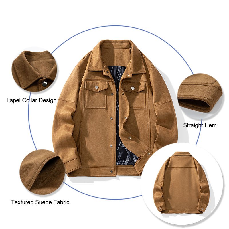 New Design Smart Leisure Men's Street Wear Suede Fabrics Jacket Textured Polyester Suede Windbreaker Blazer Jacket
