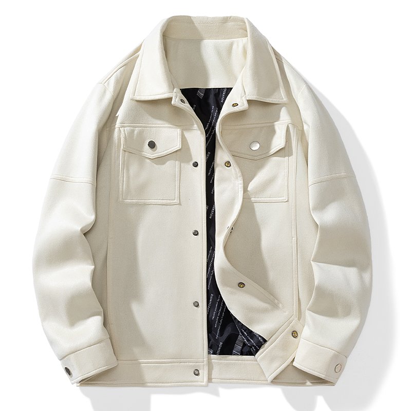 New Design Smart Leisure Men's Street Wear Suede Fabrics Jacket Textured Polyester Suede Windbreaker Blazer Jacket