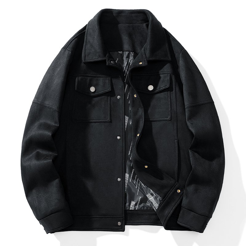 New Design Smart Leisure Men's Street Wear Suede Fabrics Jacket Textured Polyester Suede Windbreaker Blazer Jacket