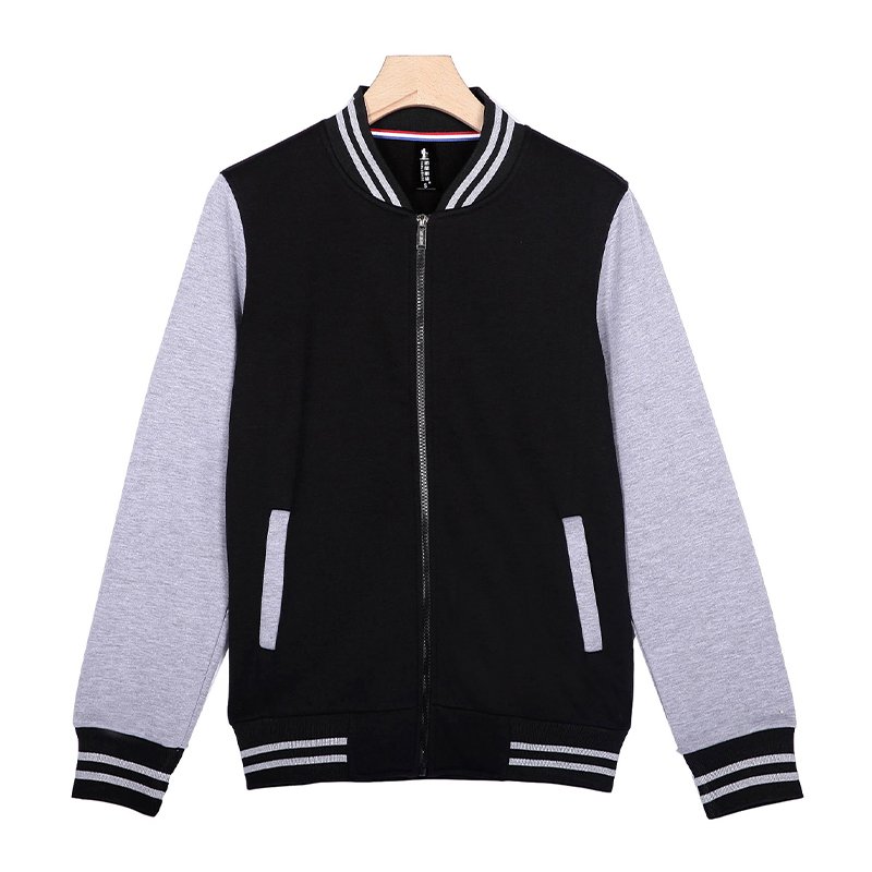 2022 Custom Logo Leather Sleeves Embroidery Black Couple College Baseball Men's Jacket Light Blue Varsity Jacket