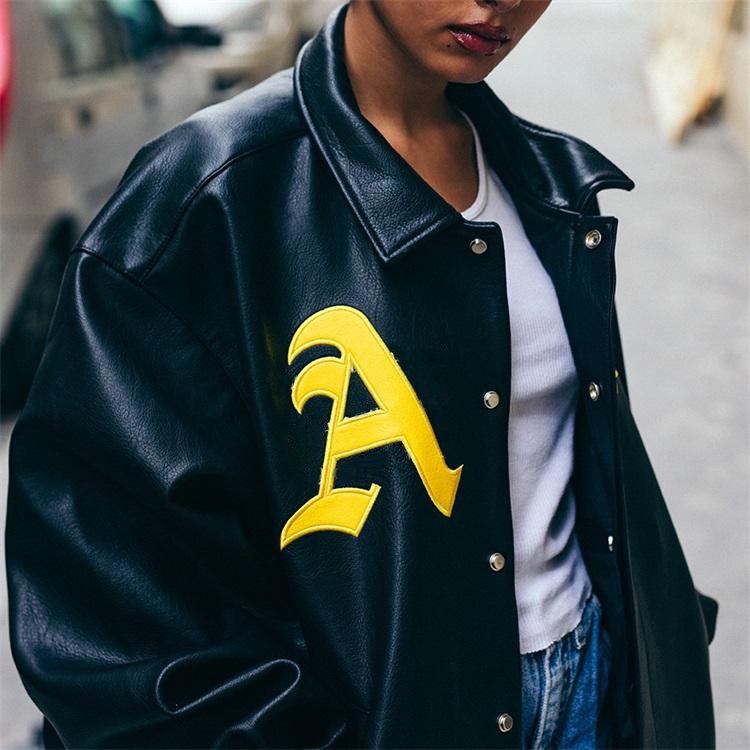 Custom Embroidery Logo Leather Baseball Bomber Leather Varsities Jacket For Men