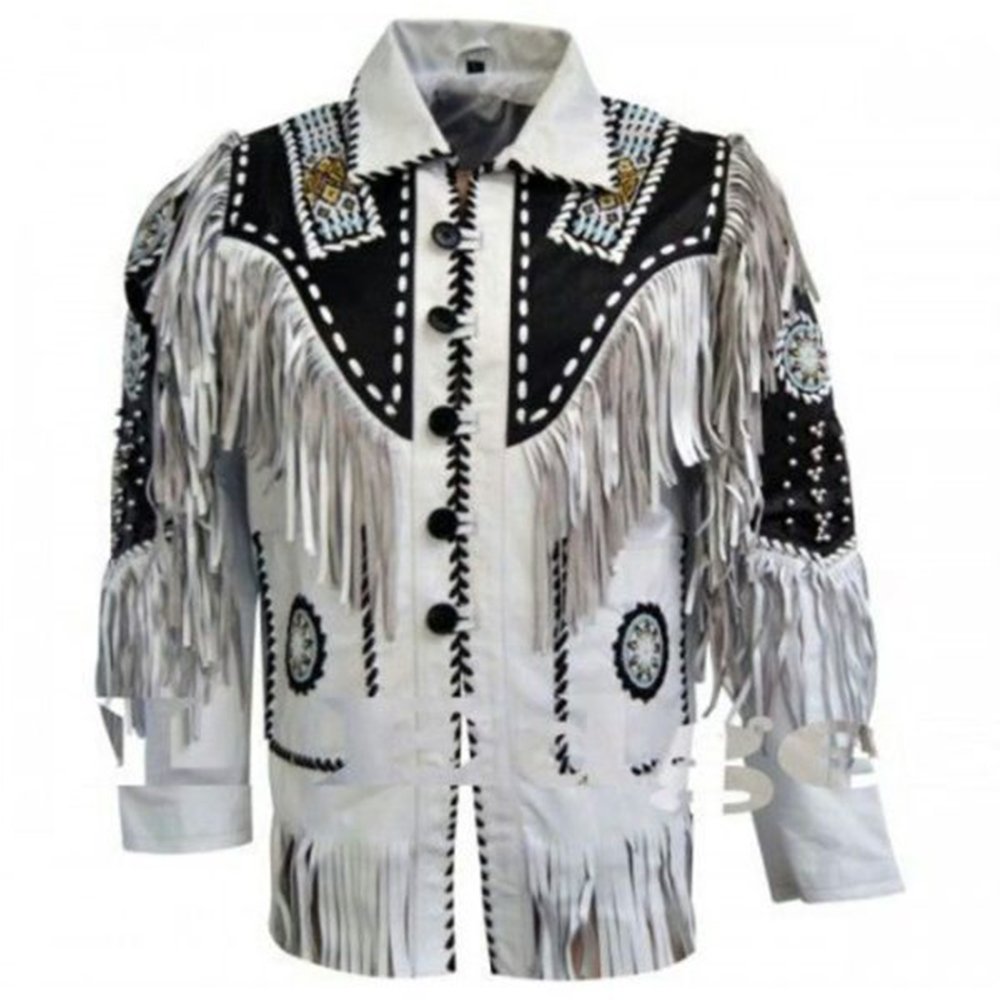 Fringed & Beaded Original Cow Leather Western Style Men Beautiful Cowboy Leather Jacket For Men