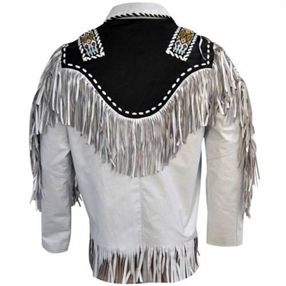 Fringed & Beaded Original Cow Leather Western Style Men Beautiful Cowboy Leather Jacket For Men