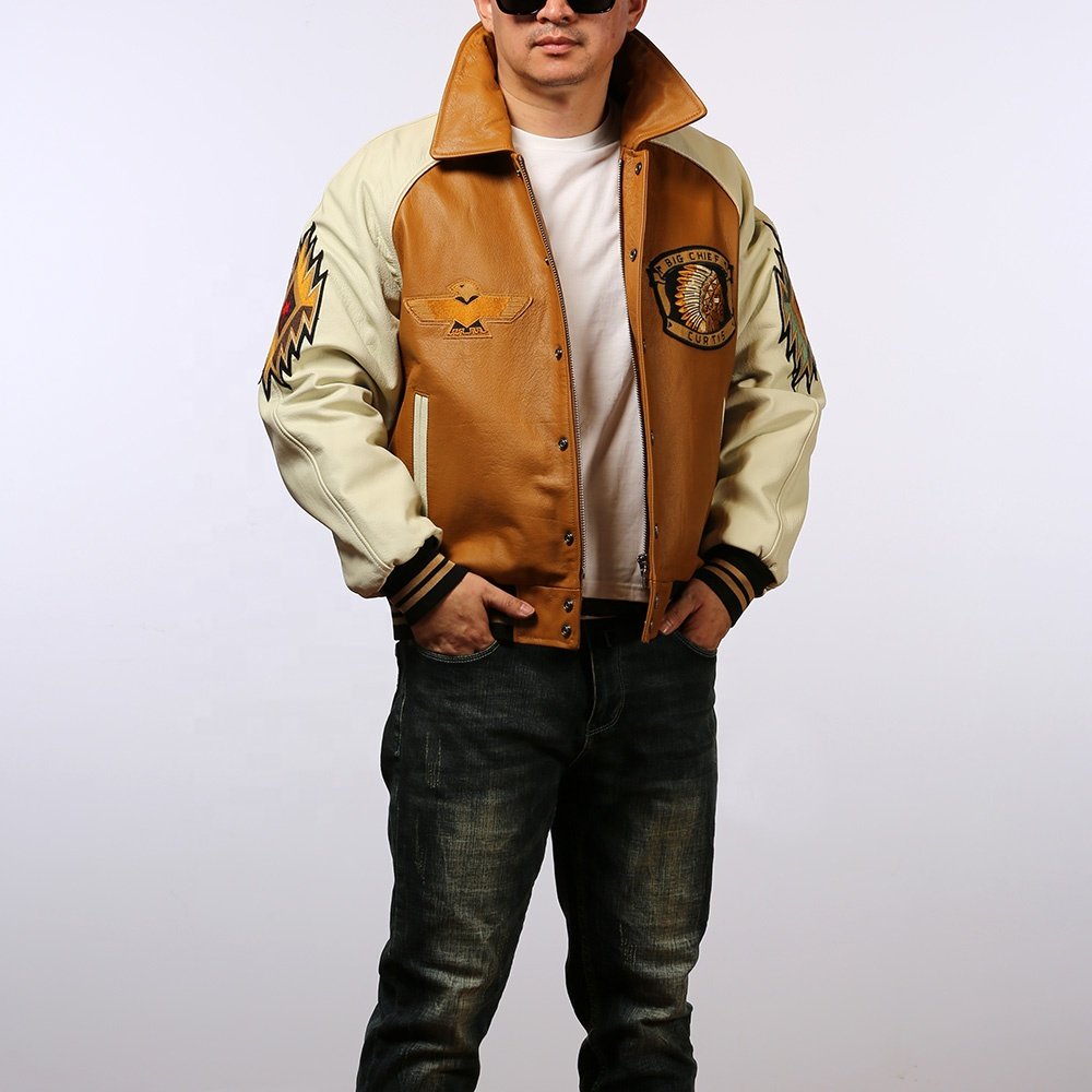 Men Classic Best quality custom Fashion Embroidery Genuine leather Jackets Sports & Leisure Men's Cow Skin Made Top Product