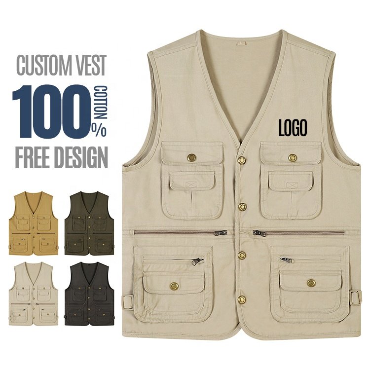 Premium Custom Design Latest Hot Selling Outdoor Men's Multi Pocket Cotton Fishing Photography Jacket Tank Top