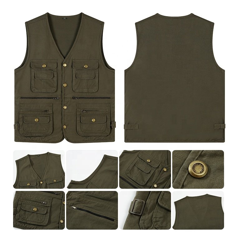 Premium Custom Design Latest Hot Selling Outdoor Men's Multi Pocket Cotton Fishing Photography Jacket Tank Top