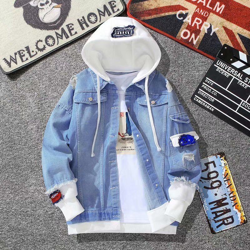 Custom Self-cultivation Street Windbreaker Autumn Lapel Hoodie Wash Coat Hole Beggar Outfit Hip-hop Bomber Men's Jackets