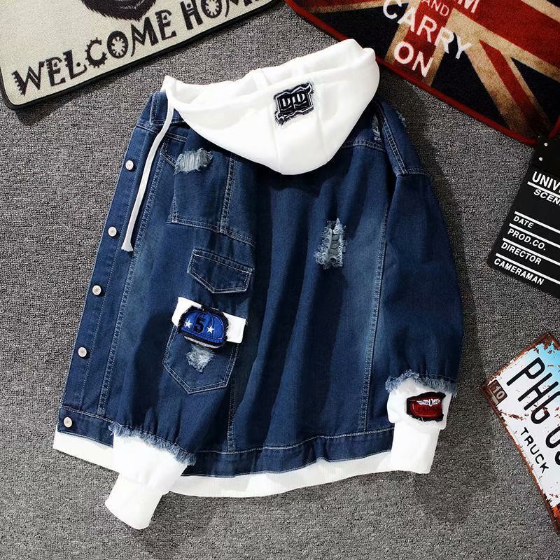 Custom Self-cultivation Street Windbreaker Autumn Lapel Hoodie Wash Coat Hole Beggar Outfit Hip-hop Bomber Men's Jackets