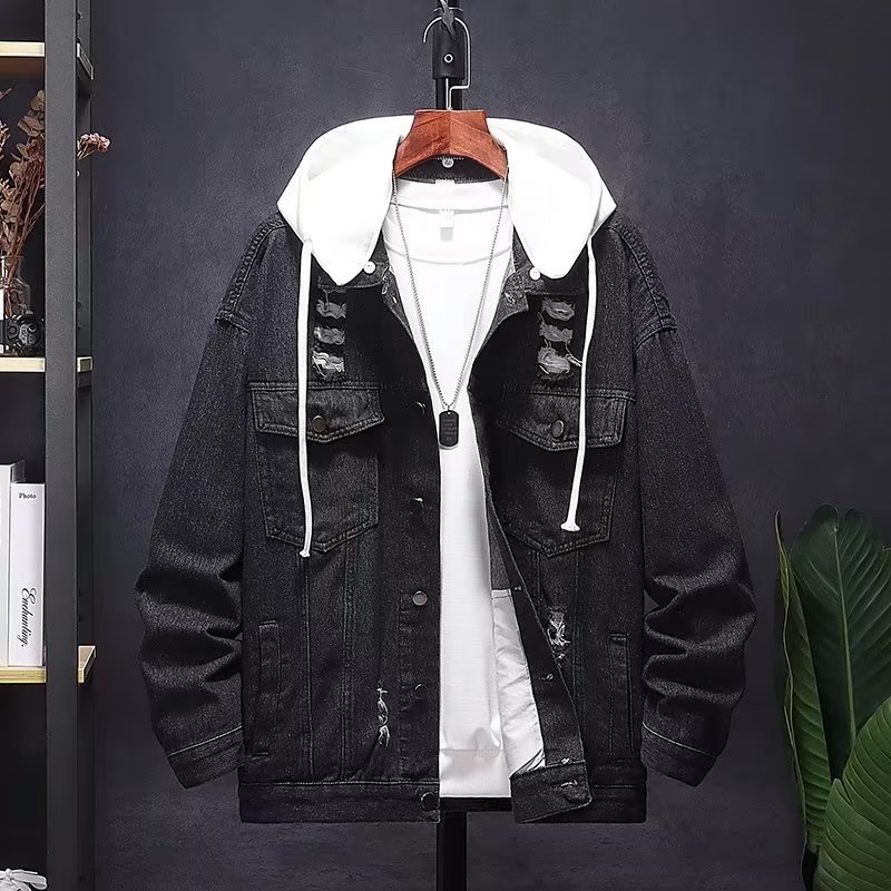 Custom Self-cultivation Street Windbreaker Autumn Lapel Hoodie Wash Coat Hole Beggar Outfit Hip-hop Bomber Men's Jackets