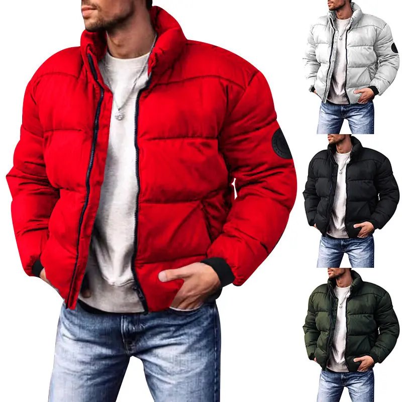 PASUXI New Trendy Men's Casual Winter Fleece Jacket Plus Size Stand Collar Cotton Jacket Thickened Winter Clothing
