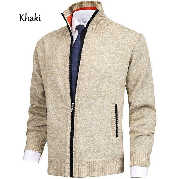 Custom Cool Style Casual Wool Men's Stand Collar Fashionable Cardigan Coat Plus Size Knitted Fleece Jacket