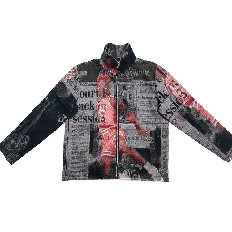 High Quality Custom Men's Zipper Closure Jacquard Weave Streetwear Jackets Plus Size Coats in Jacquard Tapestry Design