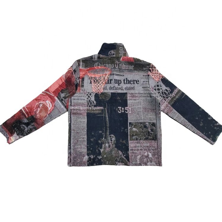 High Quality Custom Men's Zipper Closure Jacquard Weave Streetwear Jackets Plus Size Coats in Jacquard Tapestry Design
