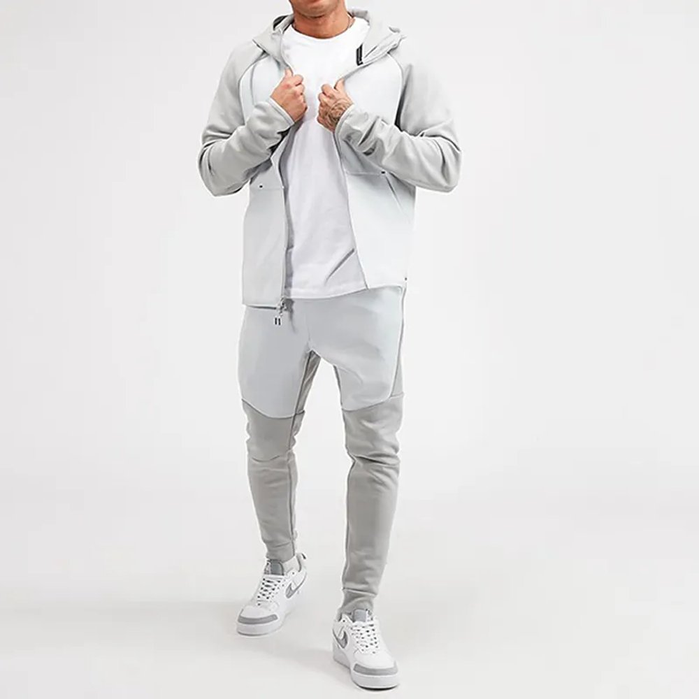 Hot Selling Custom Logo Polyester Tech Fleece Full Zip Tracksuit Hoodie Jogger Two Piece Jogging Tracksuit Set