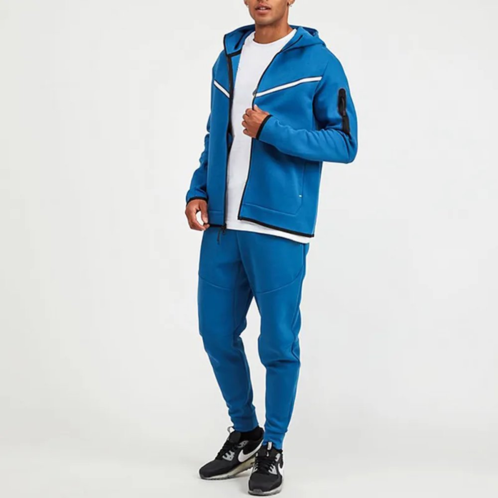 Hot Selling Custom Logo Polyester Tech Fleece Full Zip Tracksuit Hoodie Jogger Two Piece Jogging Tracksuit Set