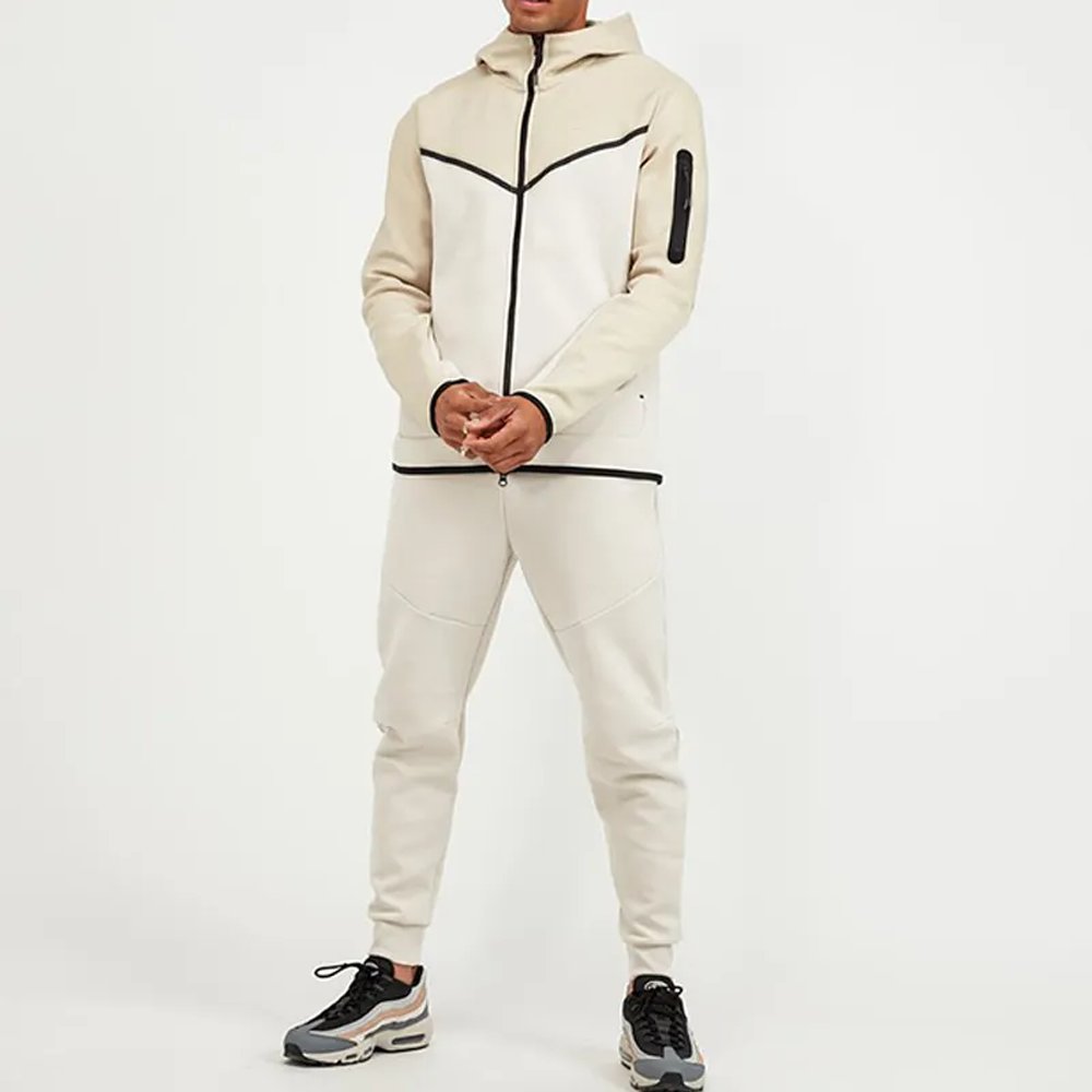 Hot Selling Custom Logo Polyester Tech Fleece Full Zip Tracksuit Hoodie Jogger Two Piece Jogging Tracksuit Set