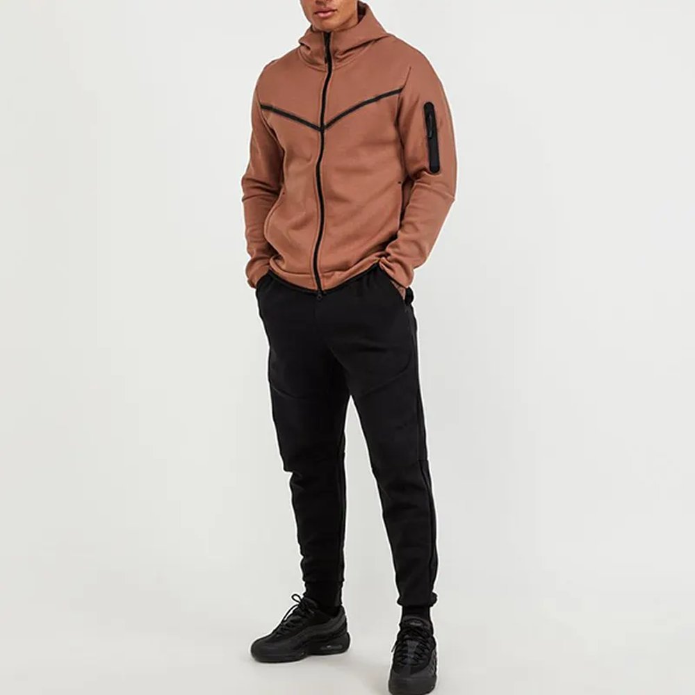 Hot Selling Custom Logo Polyester Tech Fleece Full Zip Tracksuit Hoodie Jogger Two Piece Jogging Tracksuit Set