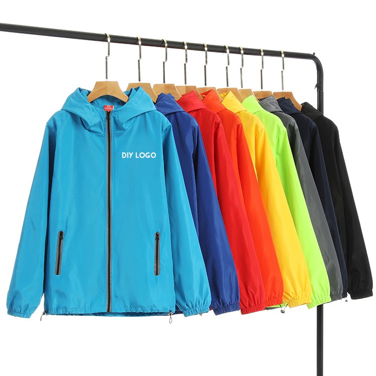 Professional custom Activity advertising windbreaker jackets polyester men's jackets with hood