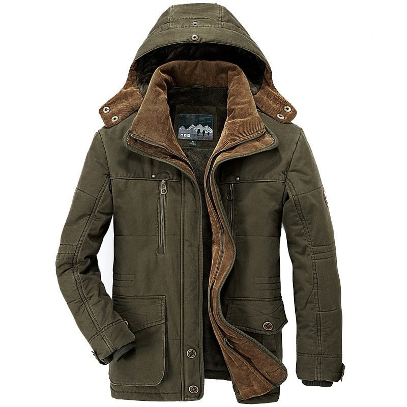 Men's jacket Medium and long styles Adding velvet and thickening Middle aged and elderly Multi pocket cotton jacket men's coats