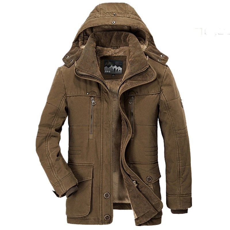 Men's jacket Medium and long styles Adding velvet and thickening Middle aged and elderly Multi pocket cotton jacket men's coats