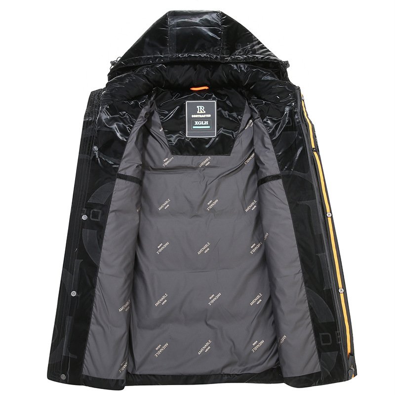 High Quality Comfortable Men's down Jacket Wholesale Customized Black Warm and Thick Hooded Canvas Fabric for Winter Outdoor