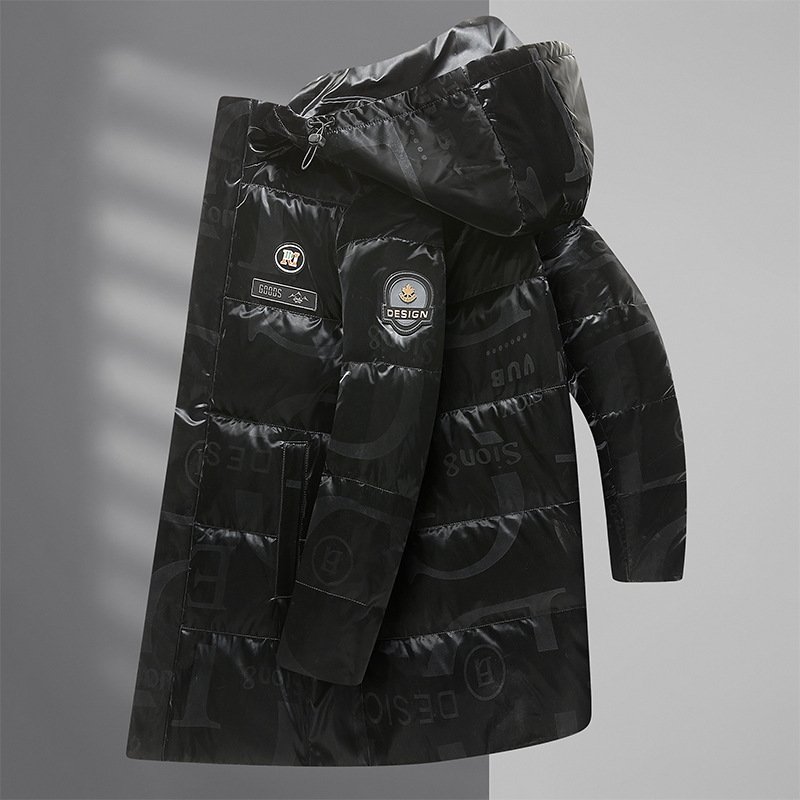 High Quality Comfortable Men's down Jacket Wholesale Customized Black Warm and Thick Hooded Canvas Fabric for Winter Outdoor