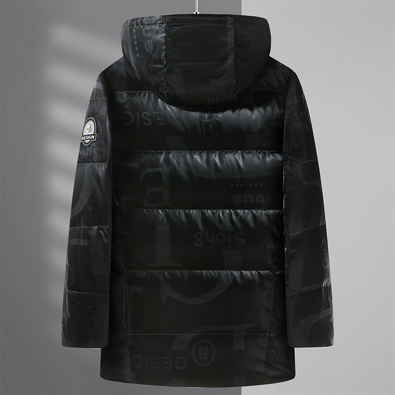 High Quality Comfortable Men's down Jacket Wholesale Customized Black Warm and Thick Hooded Canvas Fabric for Winter Outdoor
