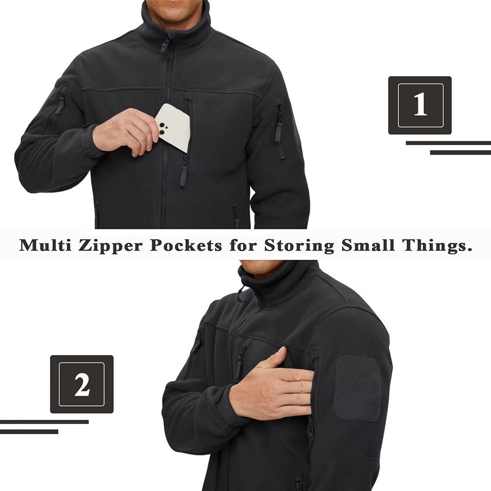 Custom Men's Outdoor Jacket Winter Full Zip Warm Polar Fleece Jackets Casual Stand Collar Windproof Coats