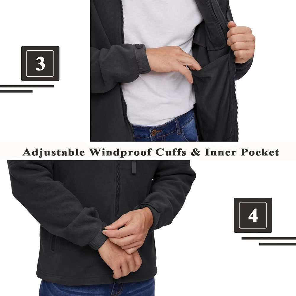Custom Men's Outdoor Jacket Winter Full Zip Warm Polar Fleece Jackets Casual Stand Collar Windproof Coats
