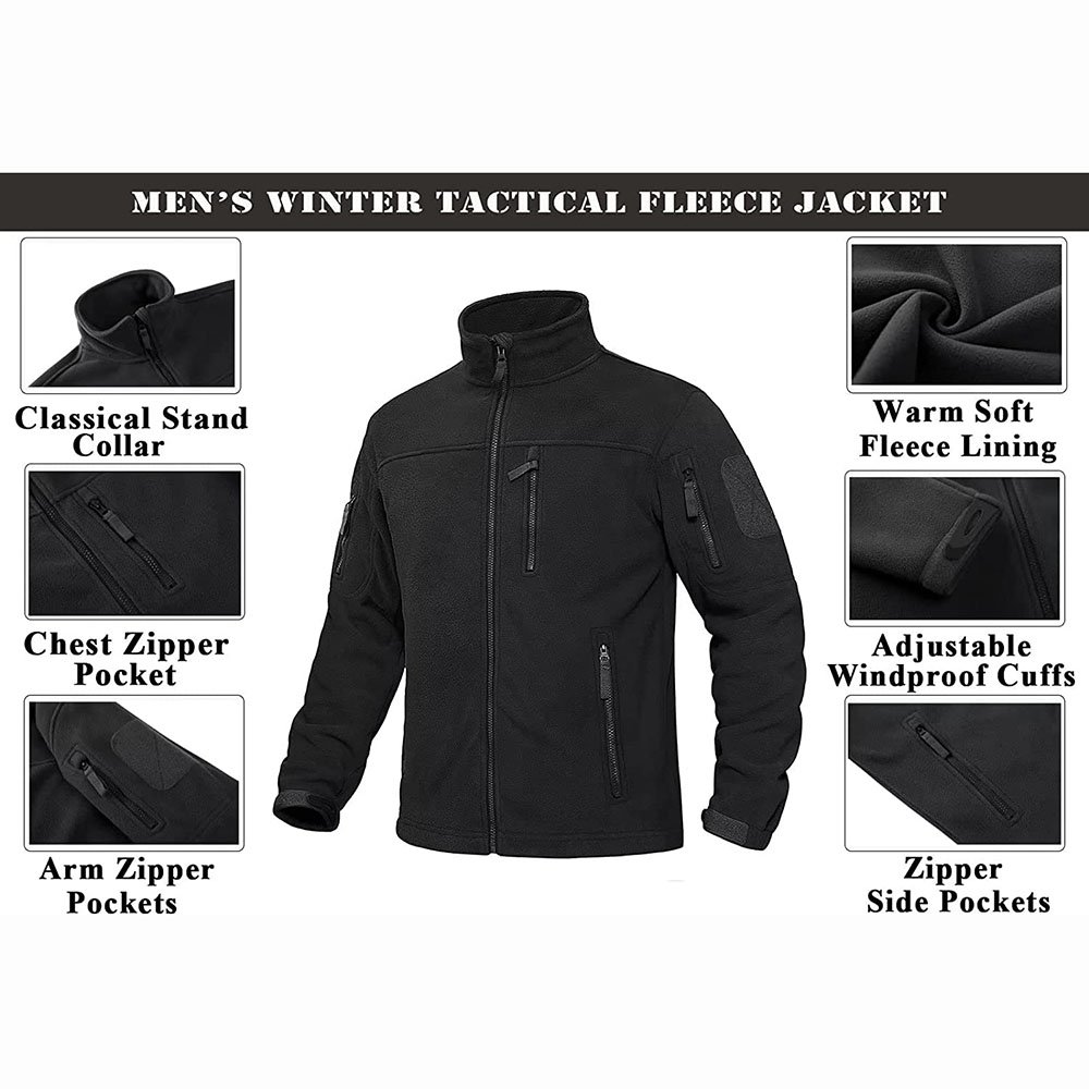 Custom Men's Outdoor Jacket Winter Full Zip Warm Polar Fleece Jackets Casual Stand Collar Windproof Coats