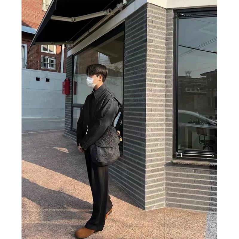Autumn High Street Single Breasted Stand Collar Vibe Style Silhouette Cutting Trend Loose Short Grailz Coat Varsity Men's Jacket