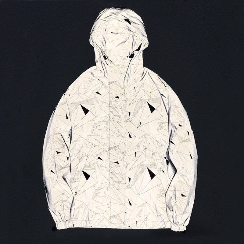 grey reflective high visibility wind proof mountaineering jogger sport windbreaker hoodie reflector jackets men's casual apparel