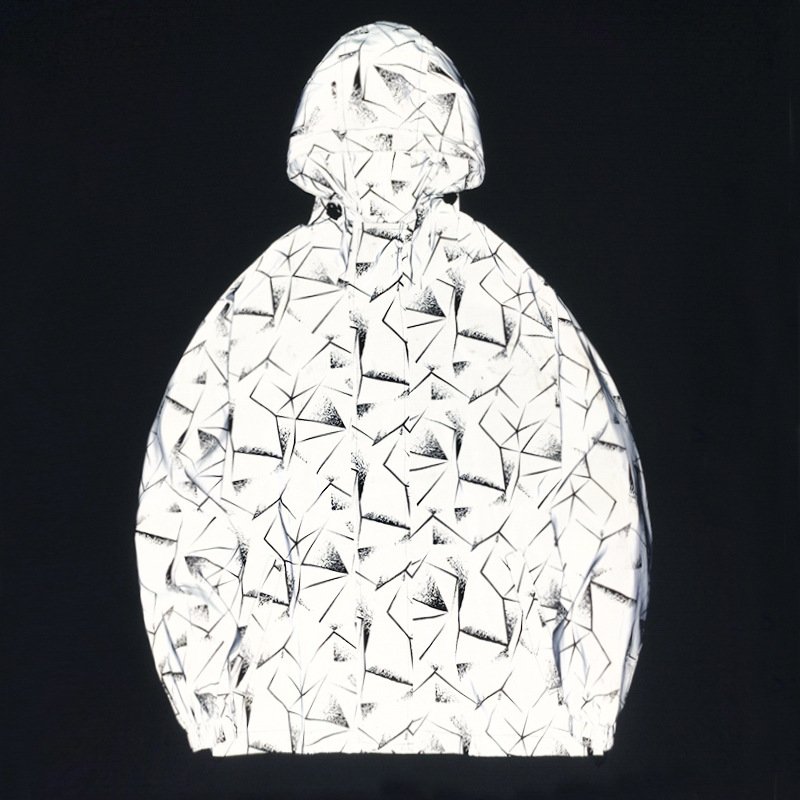 grey reflective high visibility wind proof mountaineering jogger sport windbreaker hoodie reflector jackets men's casual apparel