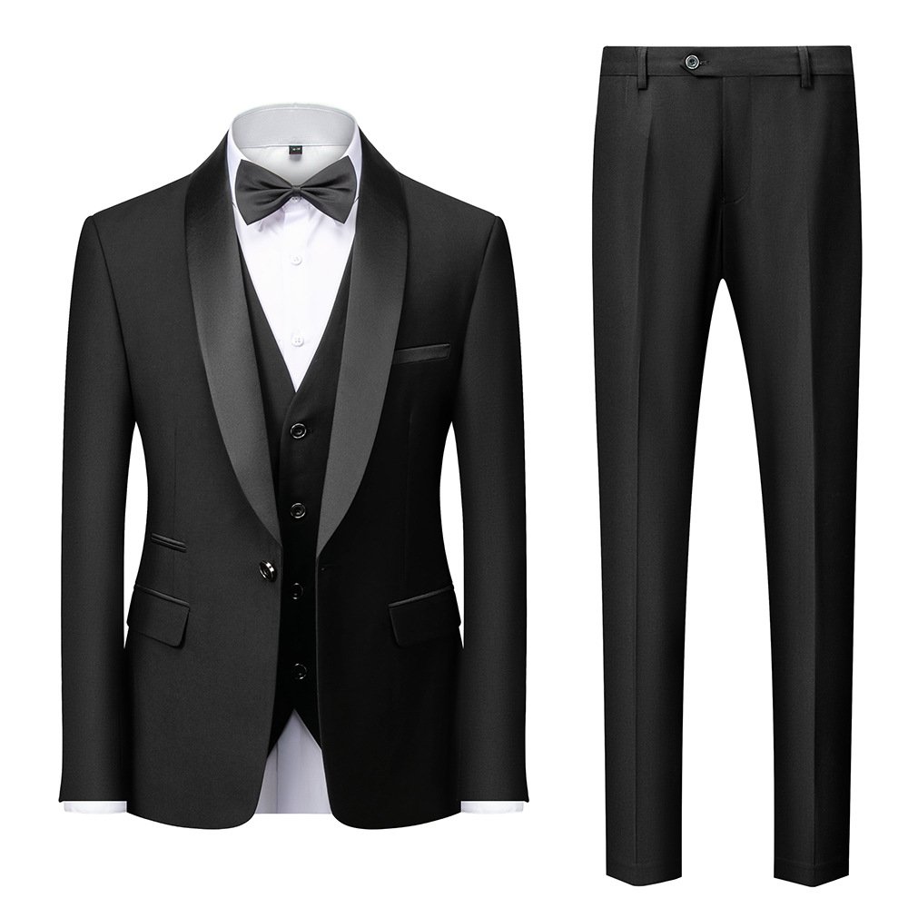 D0829ME40 Single Button Groom Suit Men Business Wedding Party Jacket Trousers Waistcoat 3 Pieces Set Sehe Fashion