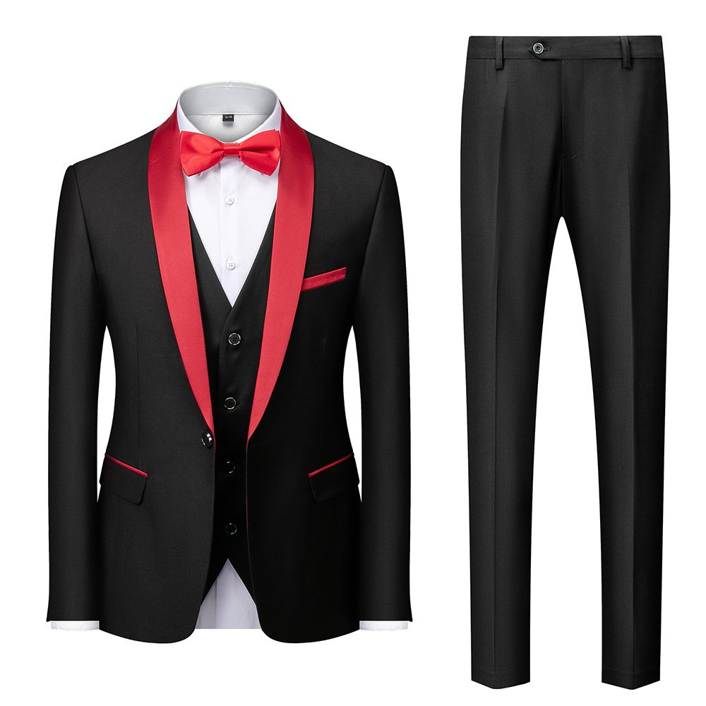 D0829ME40 Single Button Groom Suit Men Business Wedding Party Jacket Trousers Waistcoat 3 Pieces Set Sehe Fashion